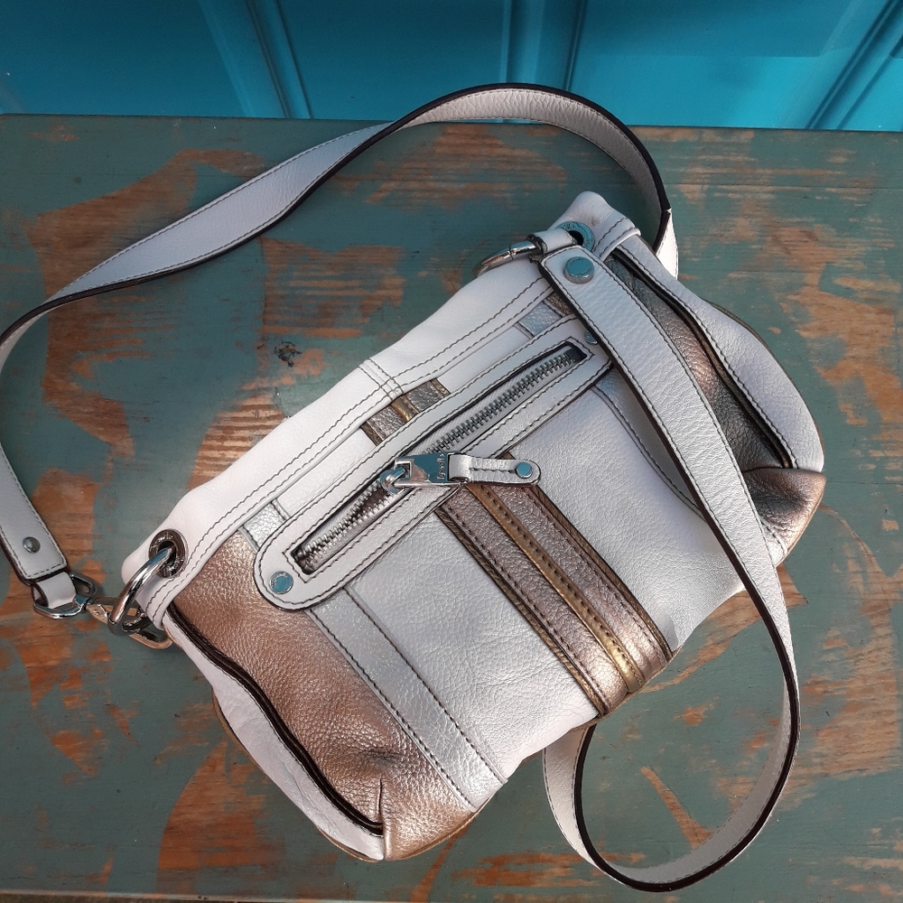 Genuine Leather Crossbody Bag Modern White Contemporary Pebbled Leather Purse - Picture 5 of 16